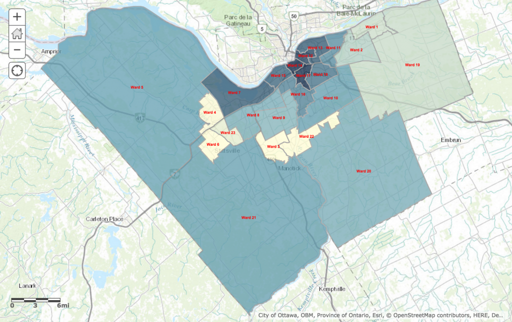 The map shows the percentage of homes in need of major repairs with higher as darkest and lowest as lightest. A link to the map online can be found here: http://arcg.is/1lGWKsg