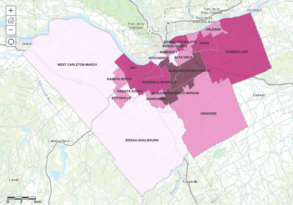 Syrian-Canadians in Ottawa live in a cluster of wards in the city's south end. Click the map to explore. 