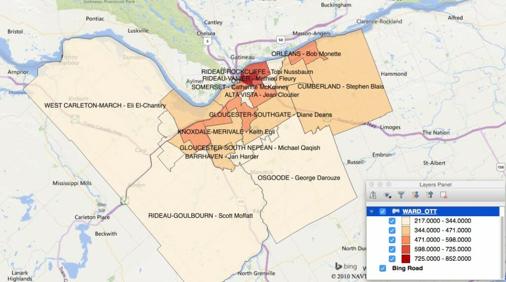 Animal Complaints in Ottawa by Ward